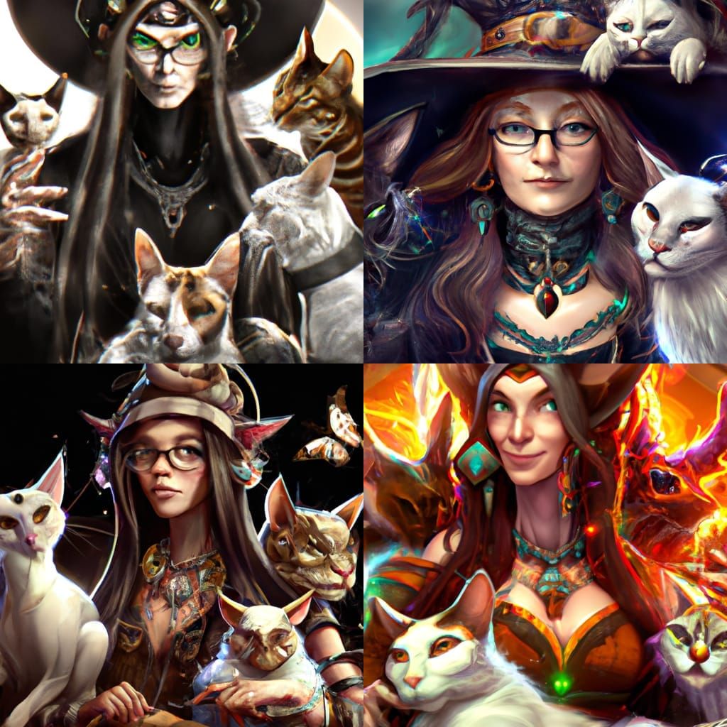 Alien Shaman Portrait with Cats, Digital Art