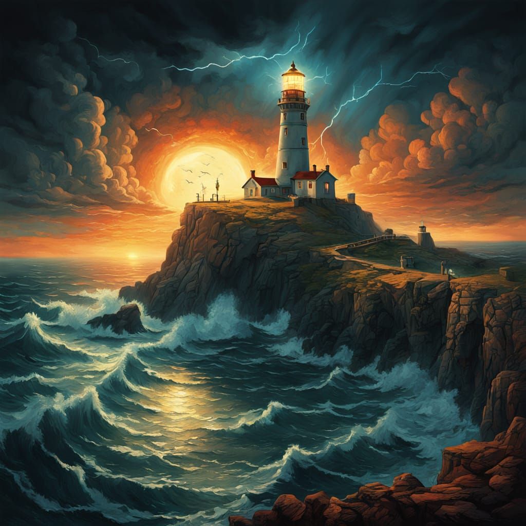 Ethereal Lighthouse Scene in Dreamlike Abstraction
