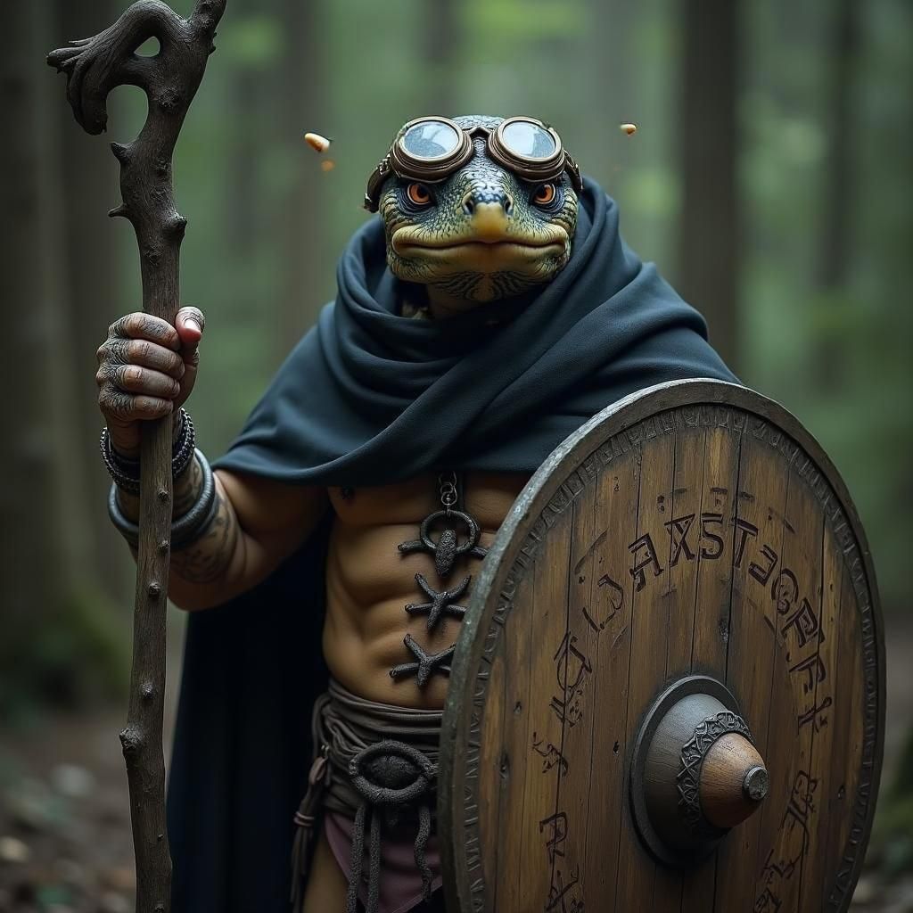 Hyperrealistic Tortle Druid with Magical Staff