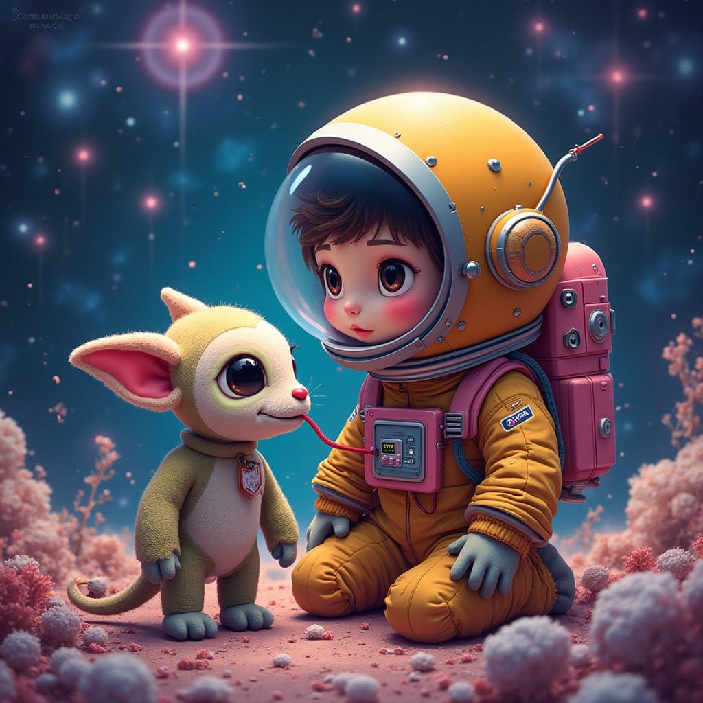 Astronaut Finds Alien Toy in Holographic Space Scene