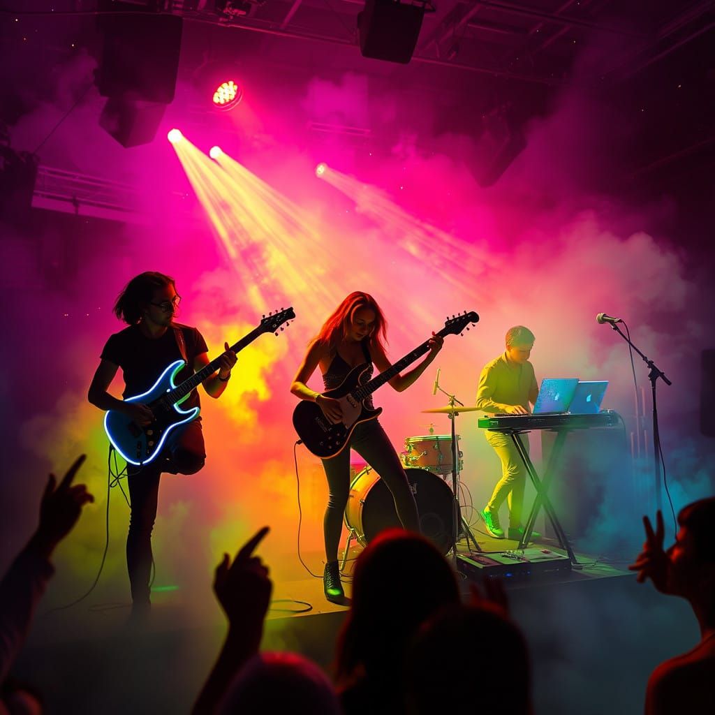 Synthwave Trio Performs Intergalactic Rave with Swirling Lig...