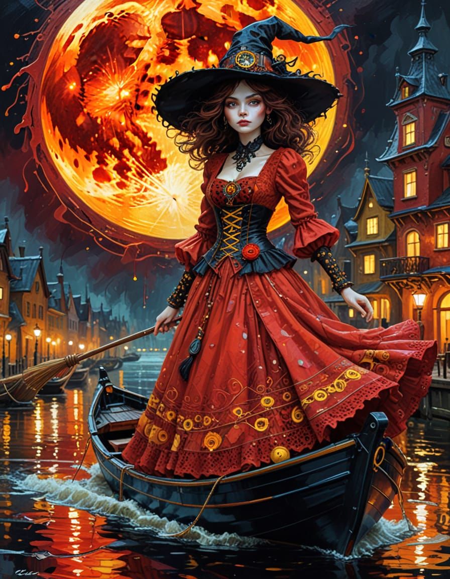 Klimt Crochet Steampunk Witch on Blood Moon Night