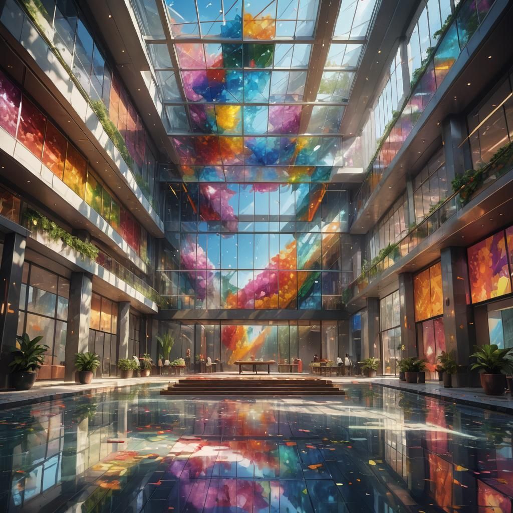 Hyperrealistic Glass Building with Ceremony Hall