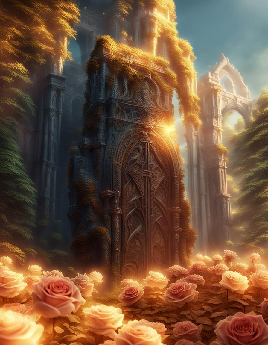 Ancient Castle Ruins in Warm, Golden Light