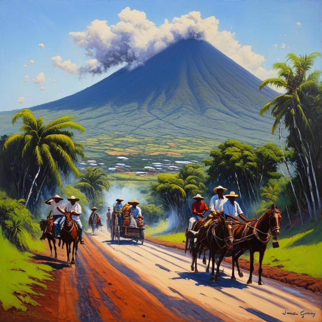 Cockfight in Nicaragua as Oil Painting