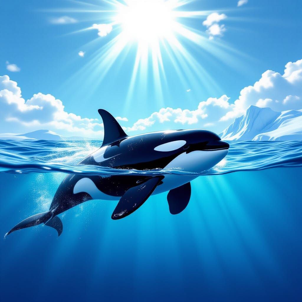 Orca Swimming in Open Ocean: Detailed Matte Painting