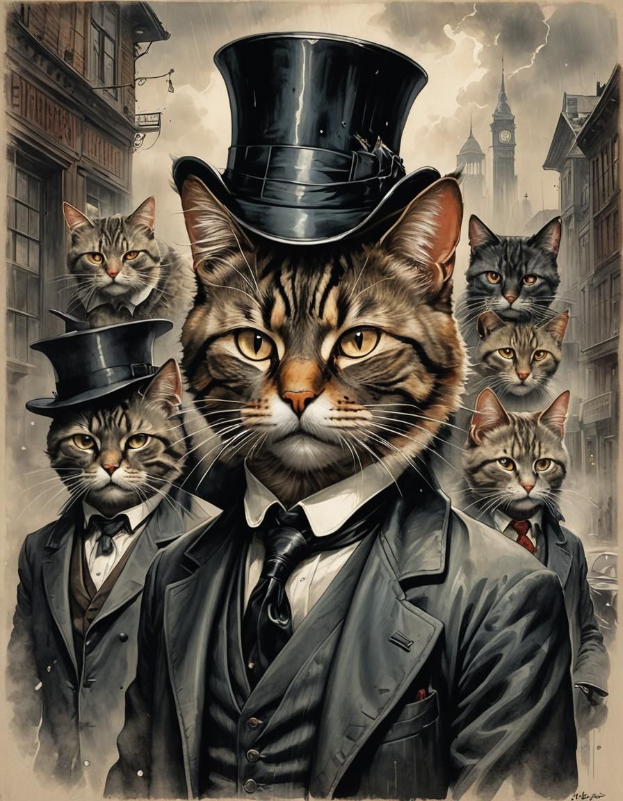 Mobster Cat in Hyperdetailed European Ink Painting