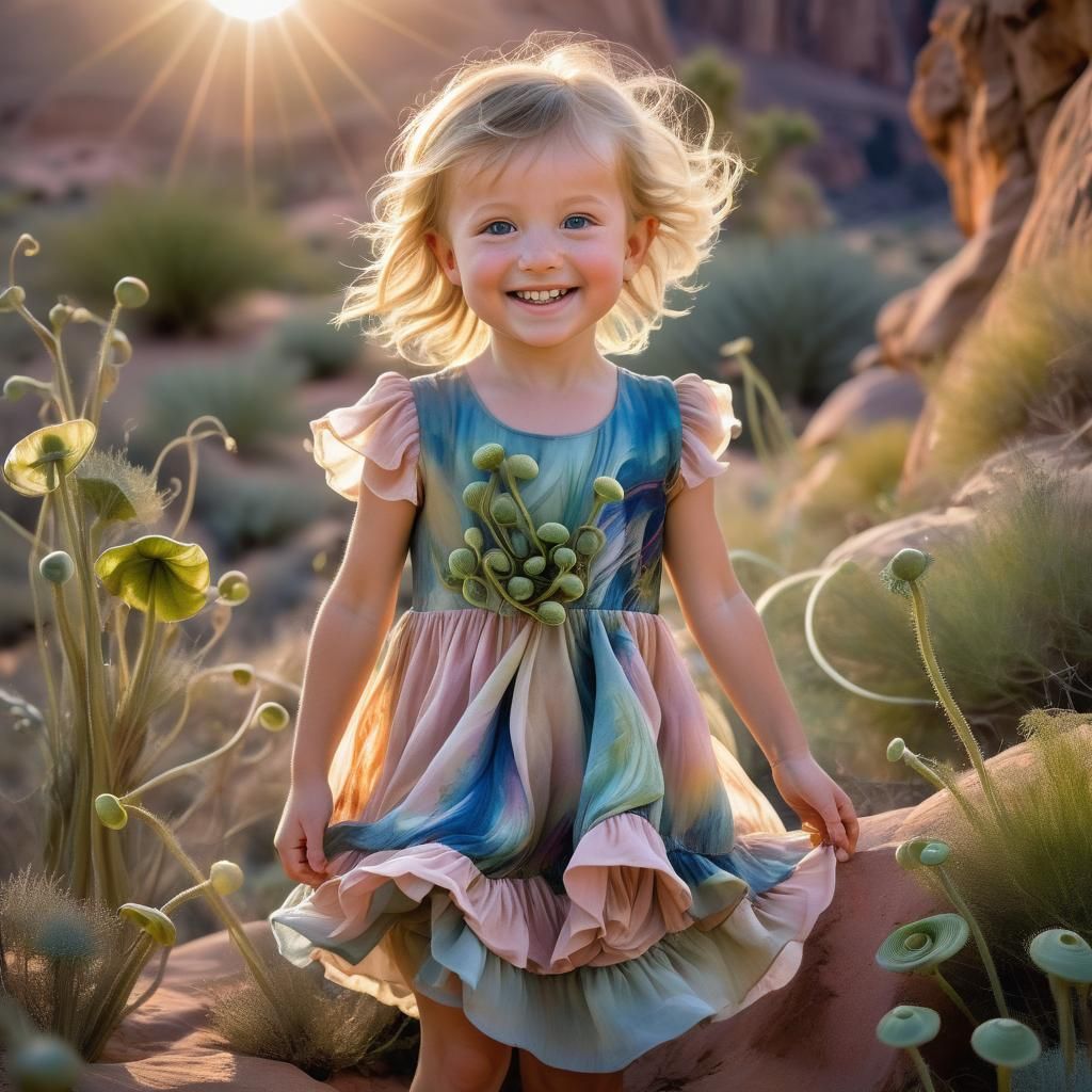 Surreal Child in Desert Landscape, Matte Oil Painting