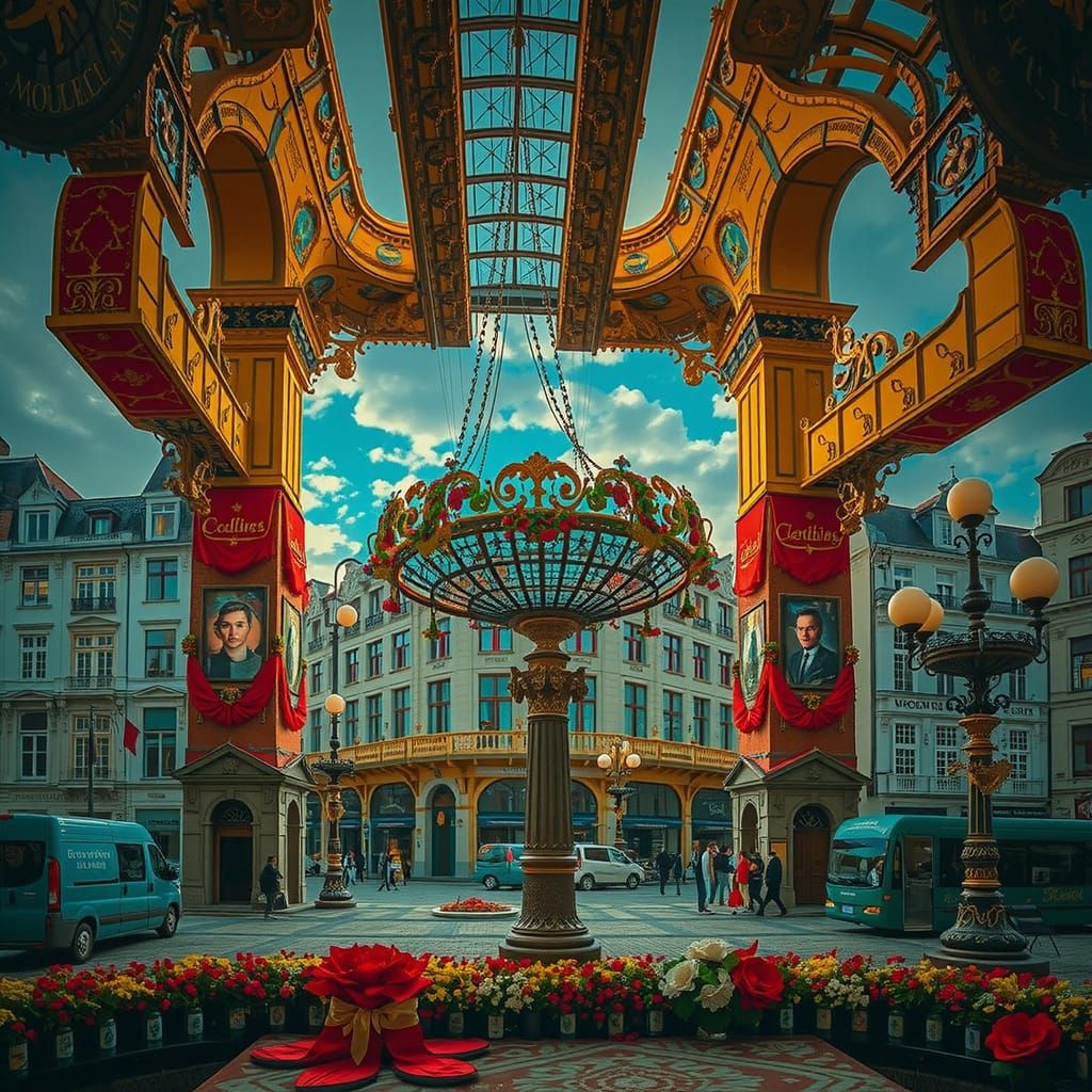 Hyperrealistic Grand Place in Brussels with Triadic Colors