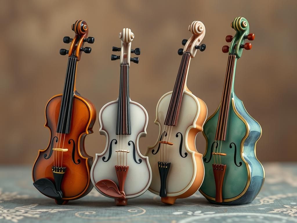 Enameled Glass String Instruments in Art Nouveau Style