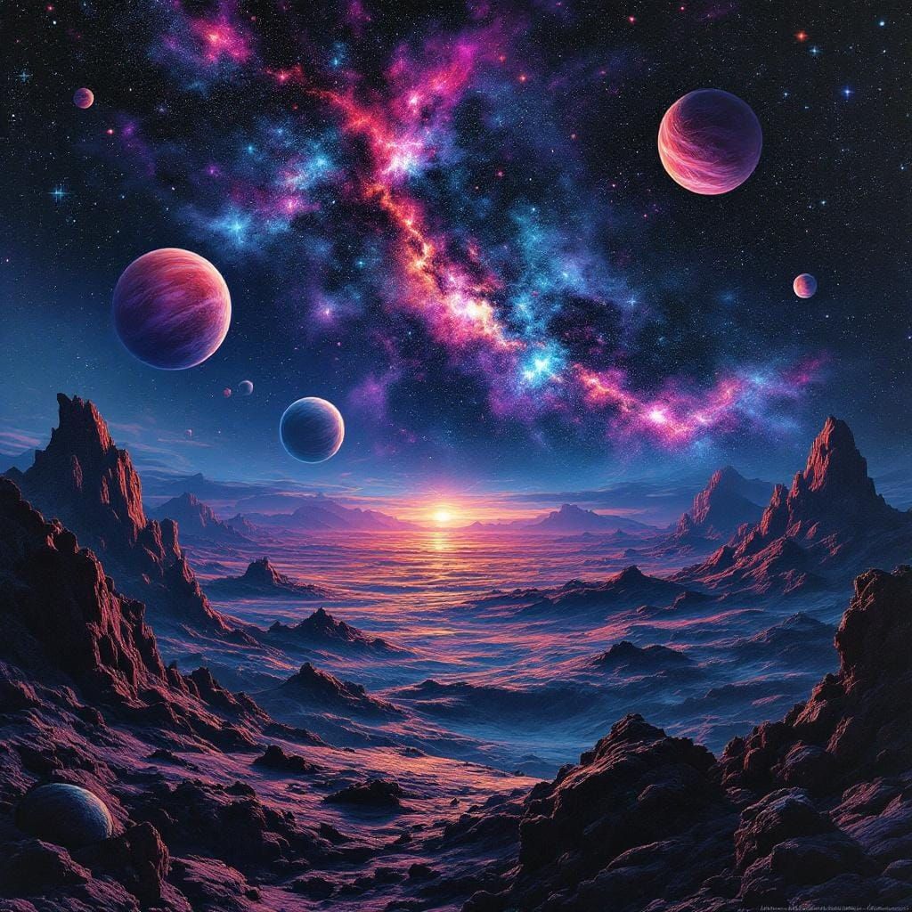 Neon Galaxy Landscape in Futuristic Style