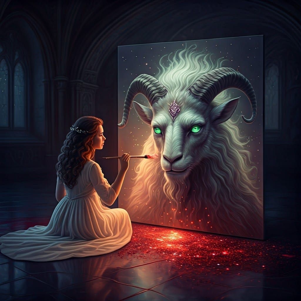 Mystical Painter Creates Satyr in Dreamlike Space