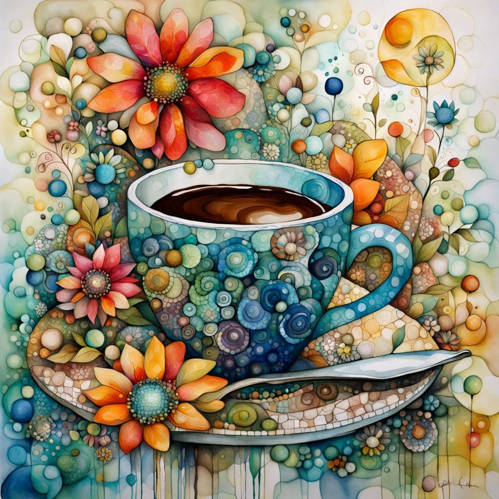 Flowers and Coffee: Surreal Alcohol Ink Cubism