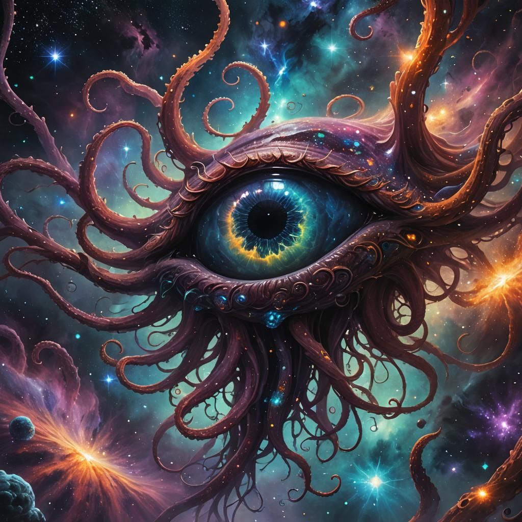 Nebula Eye with Tentacles in Dark Fantasy Style