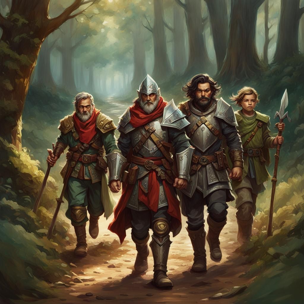 D&D Adventurers on Forest Road: Hyperrealistic Concept Art