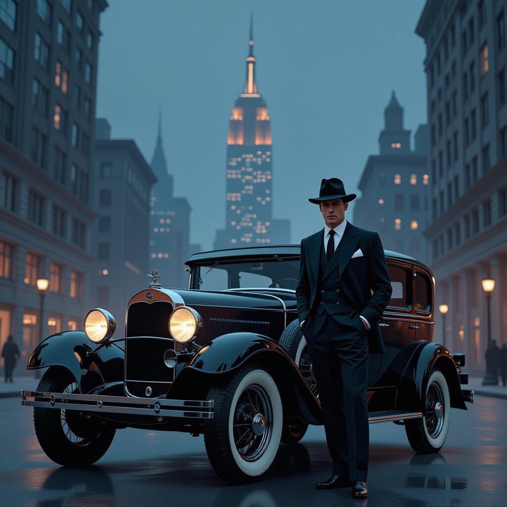 Noir Ford Model A with Empire State Building