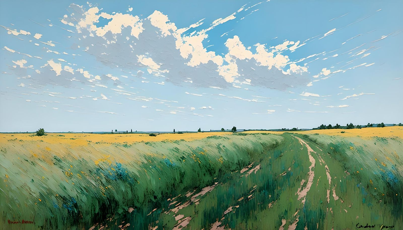 Impressionist Desert Highway Oil Painting