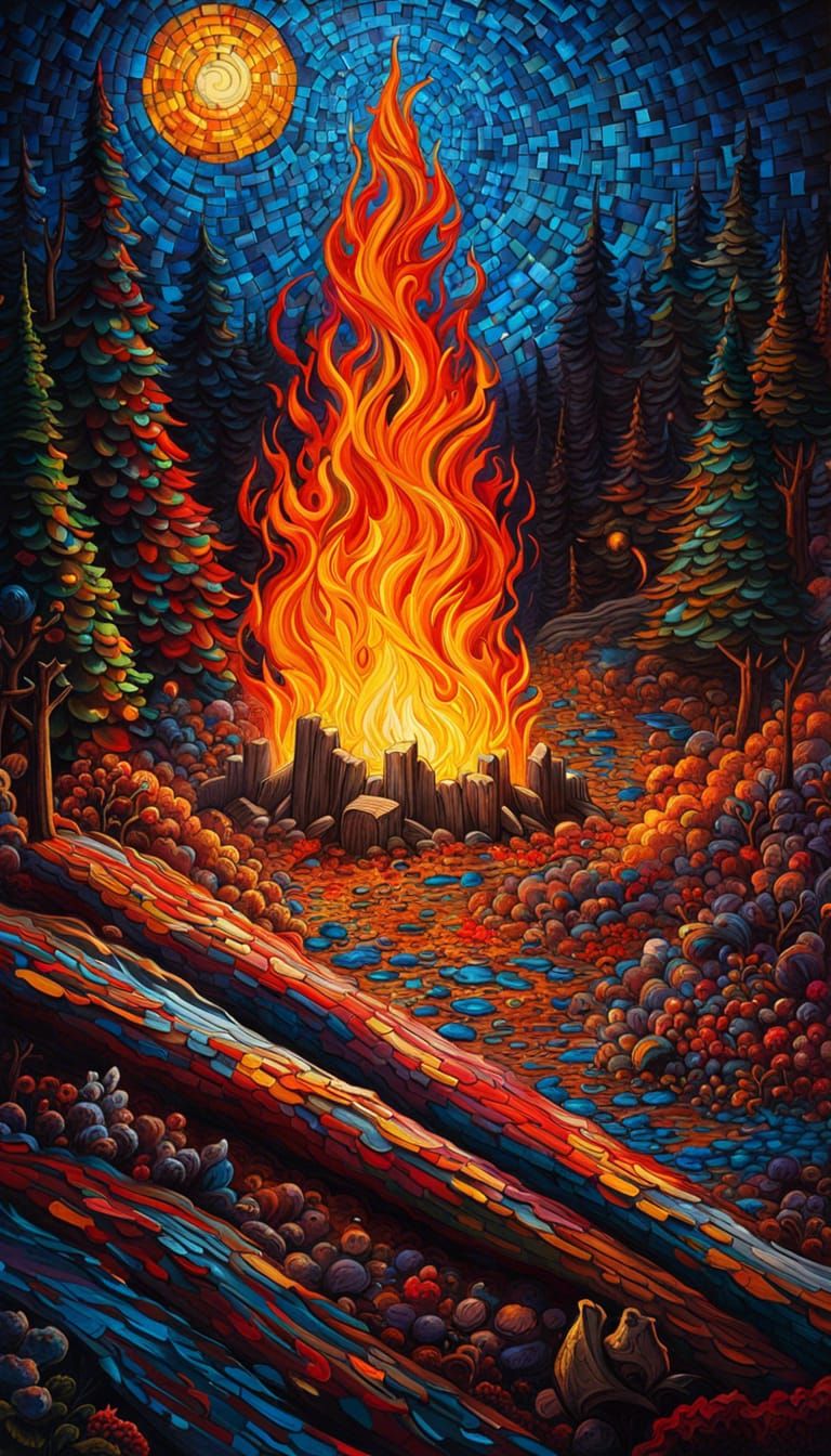 Duct Tape Bonfire Mosaic: Sustainable Fantasy Art