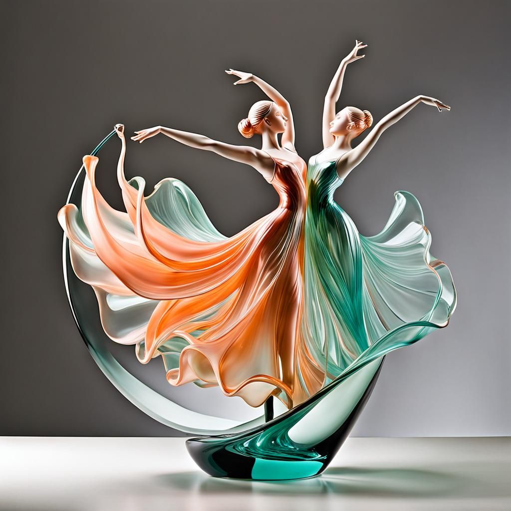 Blown Glass Sculpture of Dancers in Motion