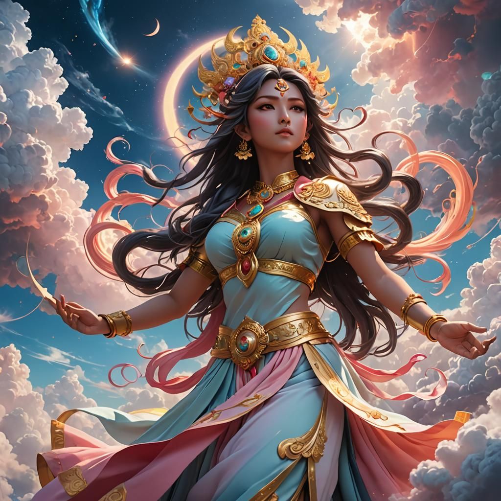 Goddess Bhramari in Anime Style with Ethereal Light