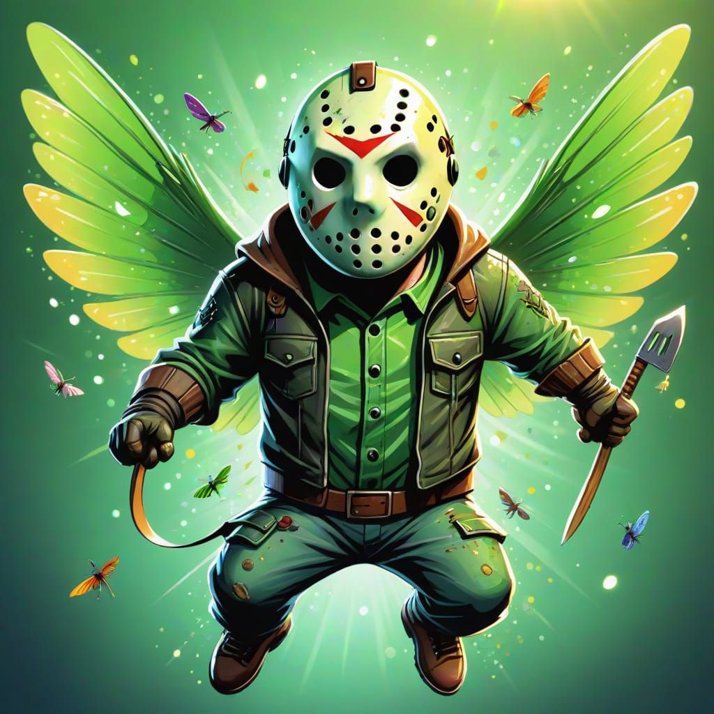 Jason Voorhees Fairy Caricature in Cartoon Style
