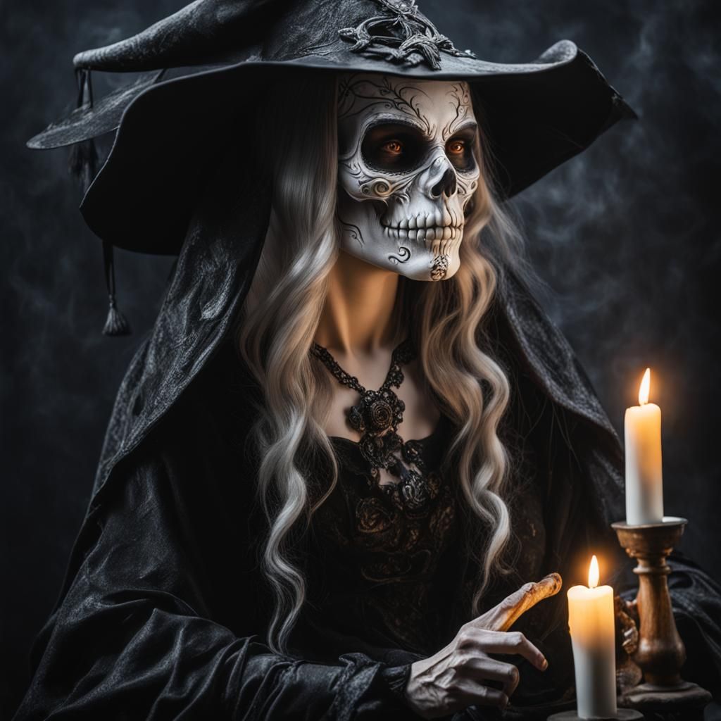 Medieval Witch Necromancer with Skull Mask