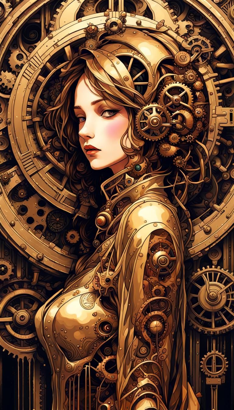 Steampunk Robot Lady in Art Nouveau Style