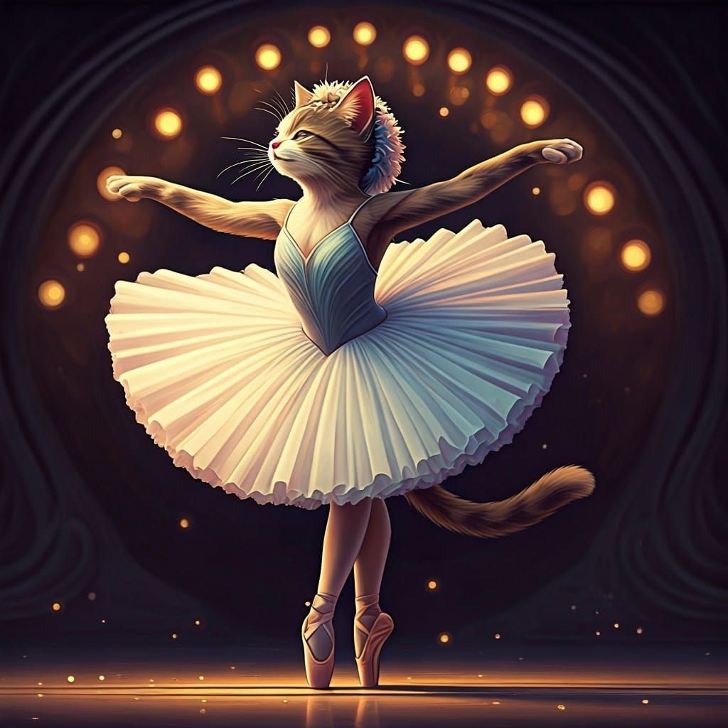 Ballerina Cat in Art Nouveau Style