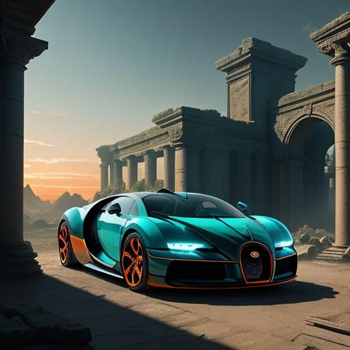 Bugatti Transforms to Dragon in Surreal Landscape