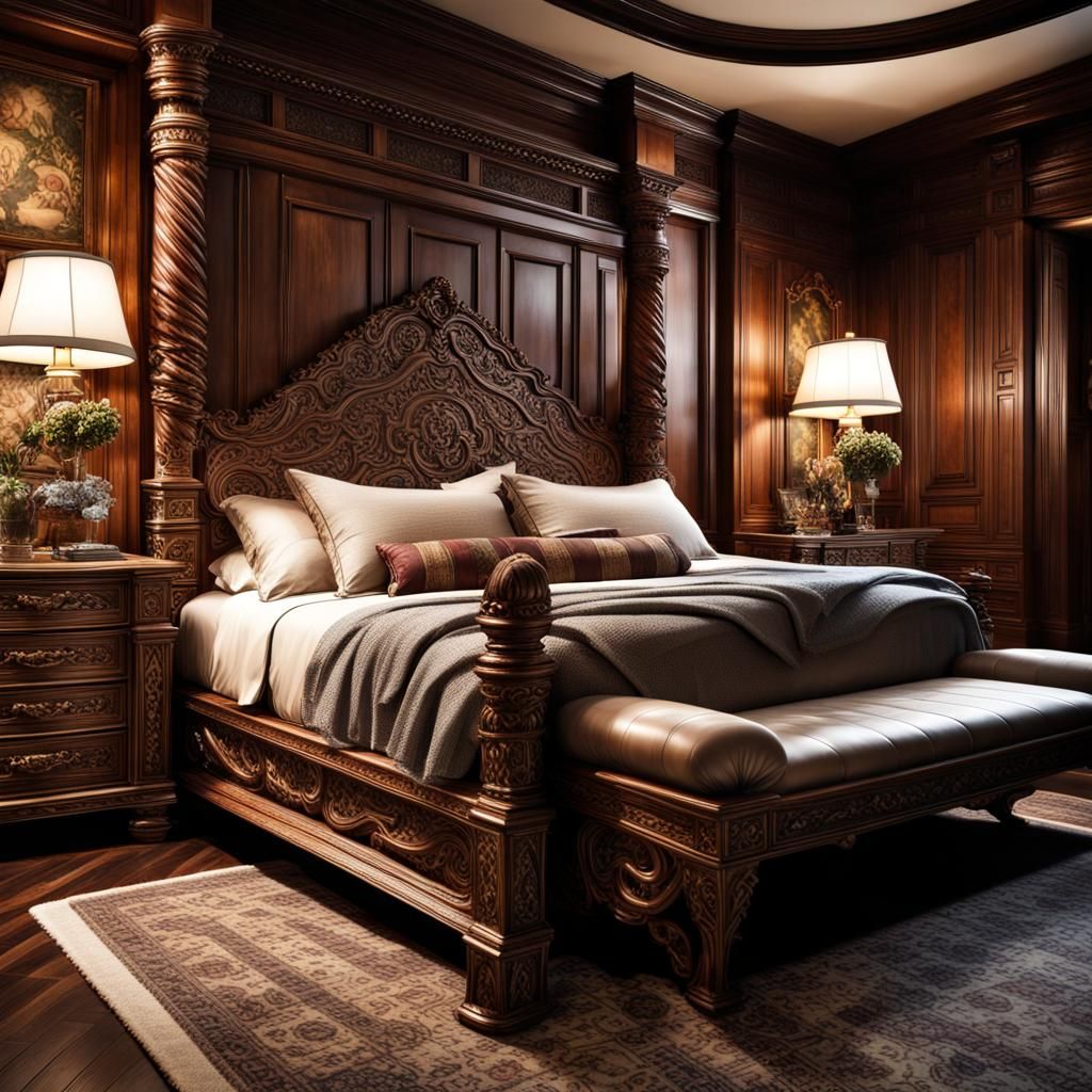 Luxurious Highlander Warrior Bed: Hyperrealistic 64 Megapixe...