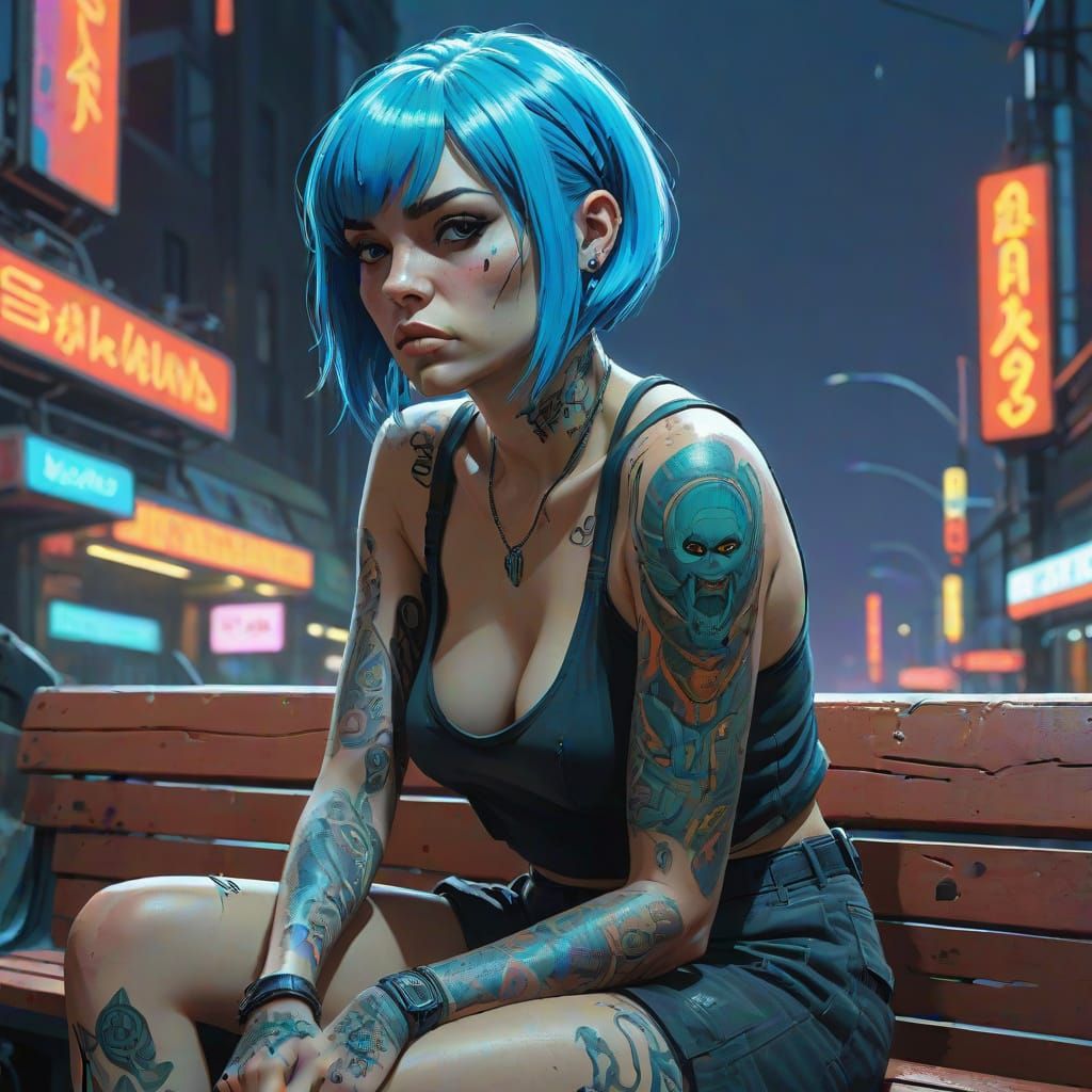 Cyberpunk Goddess Unveiled in Neon Graffiti Splendor
