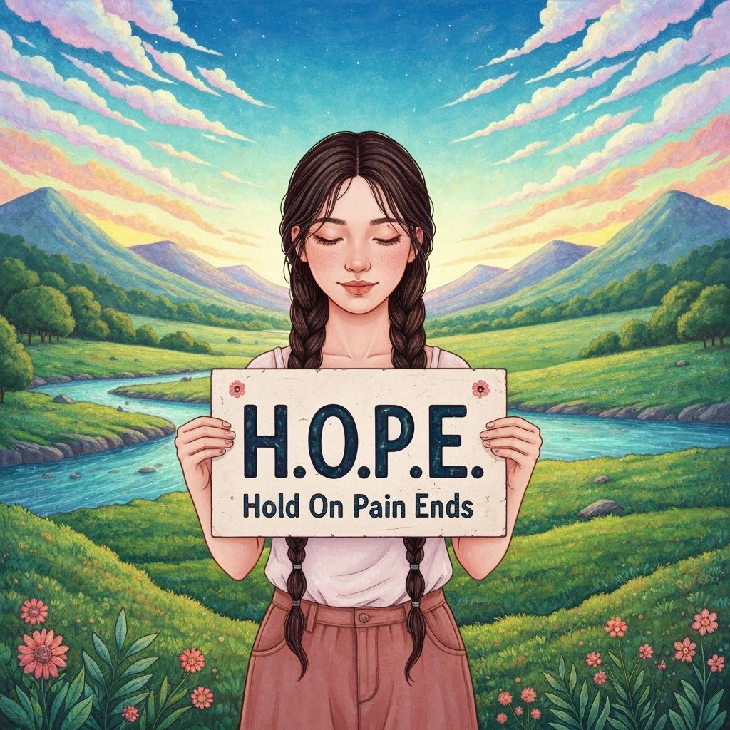 Woman Holding HOPE Sign in Serene Landscape