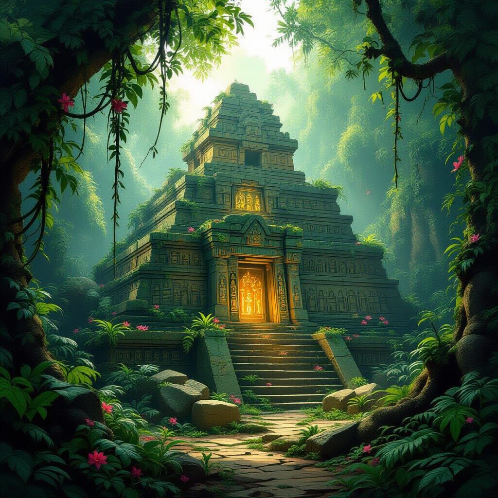 Ancient Jungle Pyramid Complex in Fantastical Concept Art St...