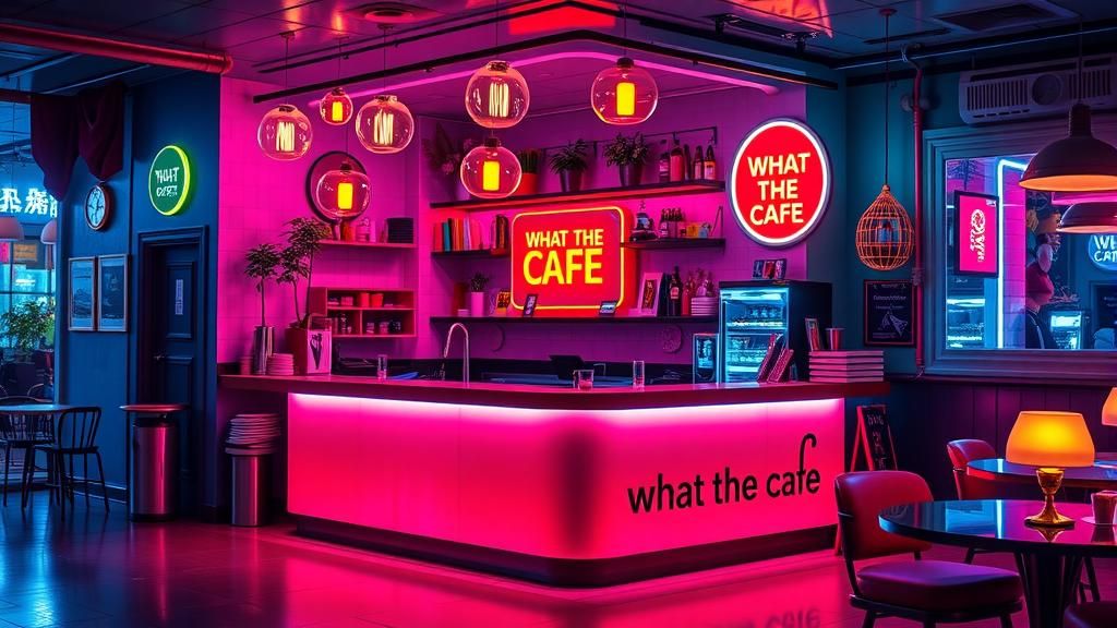 Neon Cafe Reception Desk in Hyperrealistic Style