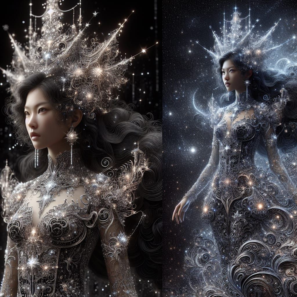 Asian Night Sky Goddess in Starlight Filigree