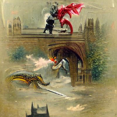Knight vs Dragon in Victorian London, Steampunk Style