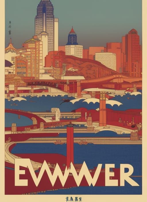 Edgewater Park Travel Poster in Art Deco Nouveau Style