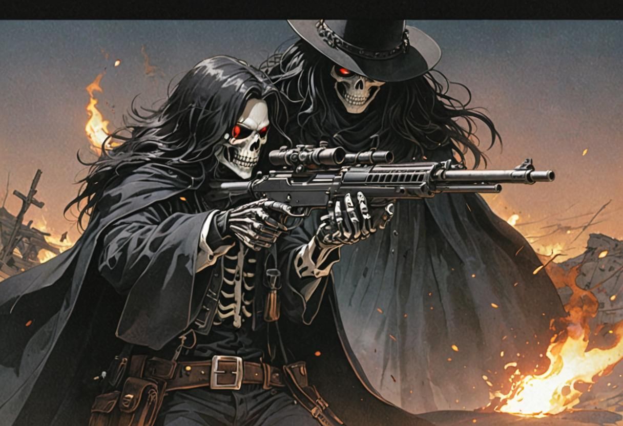 Ghostly Sniper in Desert Landscape, Anime Style