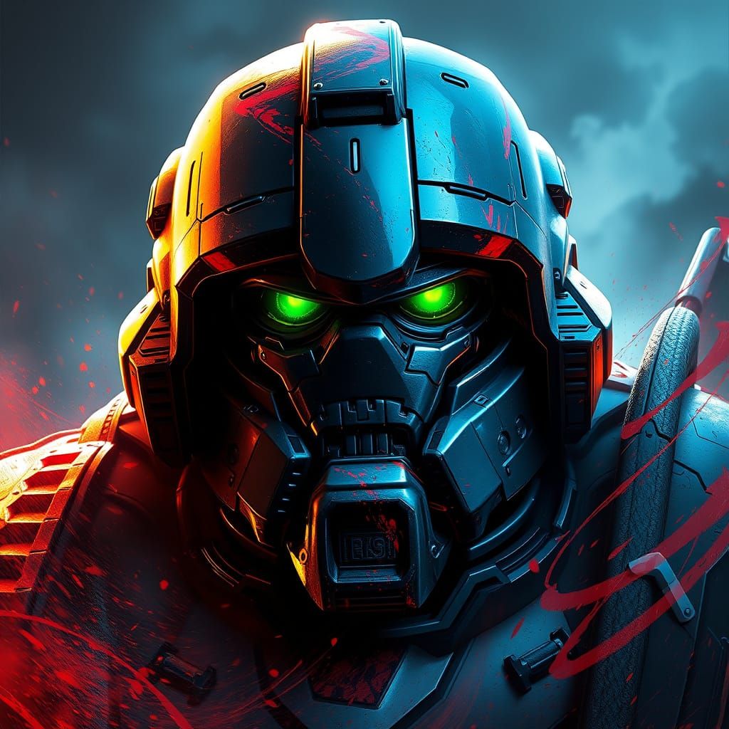 Warhammer 40k Space Marine Portrait in Triadic Colors