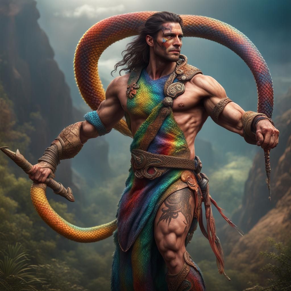 Rainbow Serpent Warrior: Hyperrealistic Fantasy Art