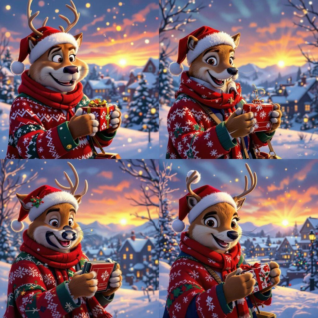 Smiling Deer in School Uniform with Holiday Tie