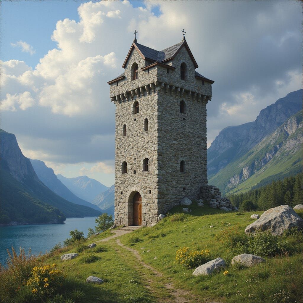 Impressionist Medieval Norway Tower in Soft Light