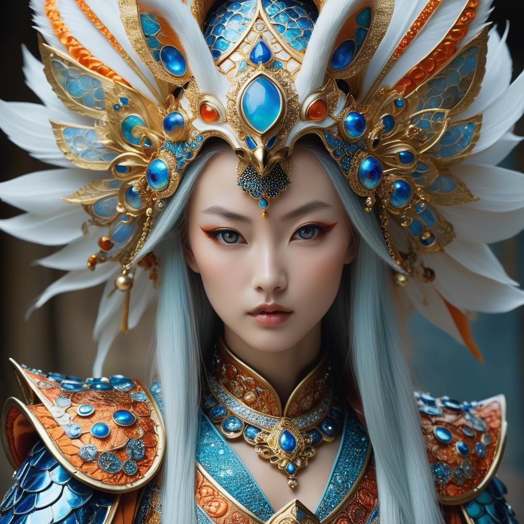 Kitsune Woman in Gaudi-Inspired Armor Portrait