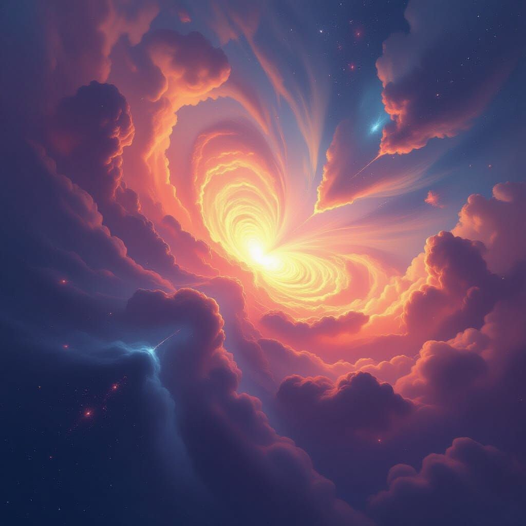 Cosmic Clouds Expanding from Singularity in Space Art Style