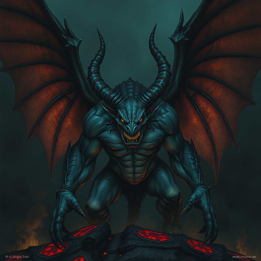 Menacing Winged Demon Ogre in Dark Surrealism Style