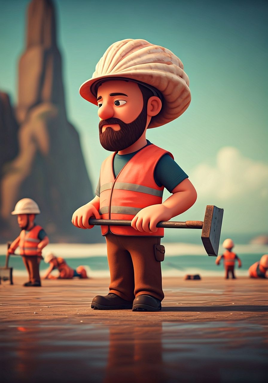 Seashell Hard Hat Construction Worker on Seaside