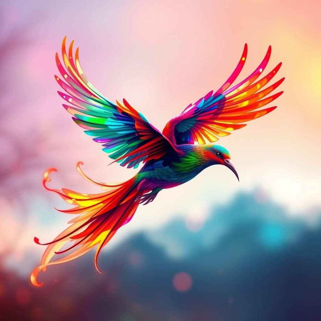 Vibrant Bird in Mid-Flight, Wings Outstretched, in a Dance o...