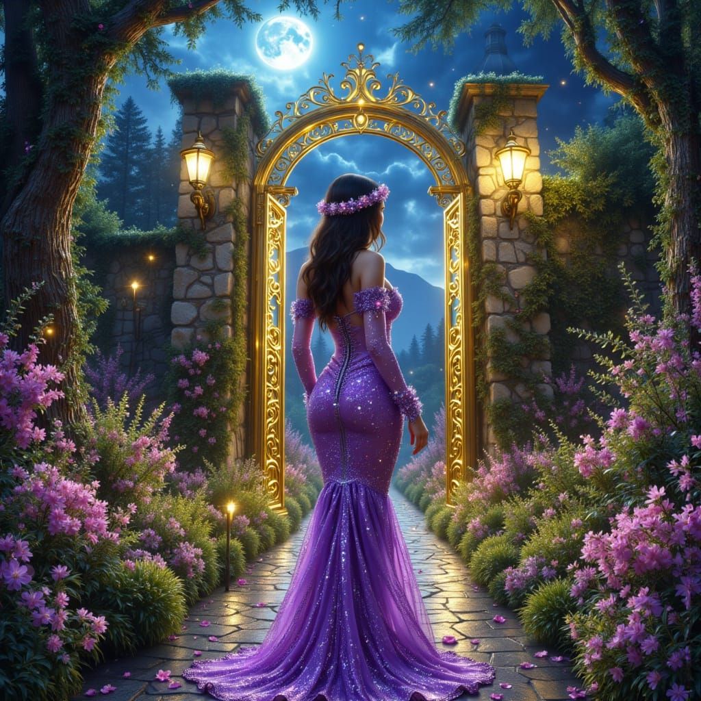 Enchanting Village Nighttime Scene in Whimsical Wonderland S...