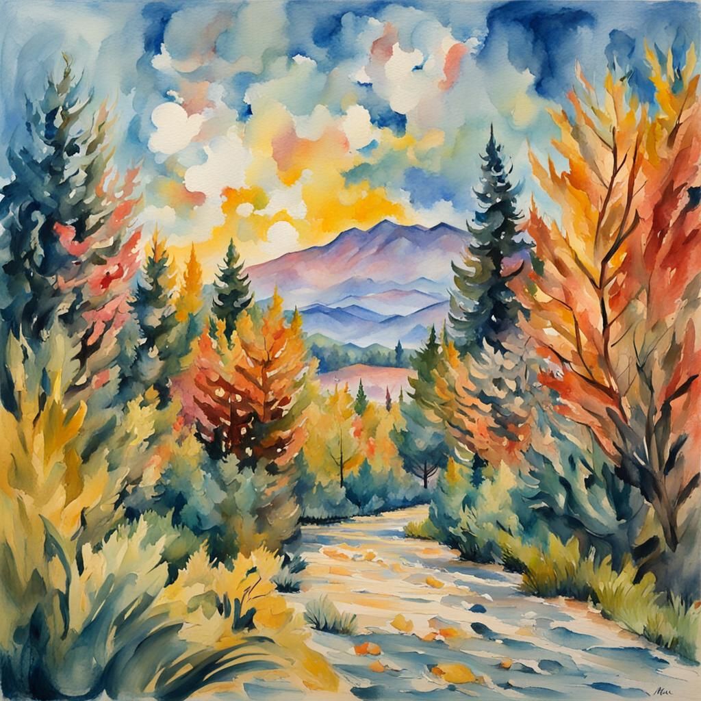 Impressionist Gouache Painting on Canvas