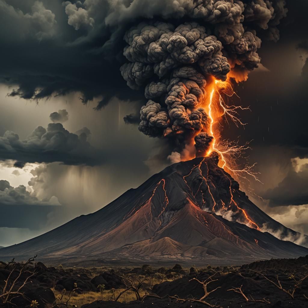 Volcano Eruption Struck by Lightning: Cinematic Still